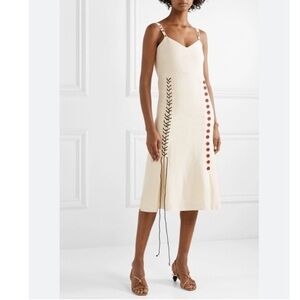 By Malene Birger Dress Lace Up Button-Detailed Slub Woven Midi in Cream